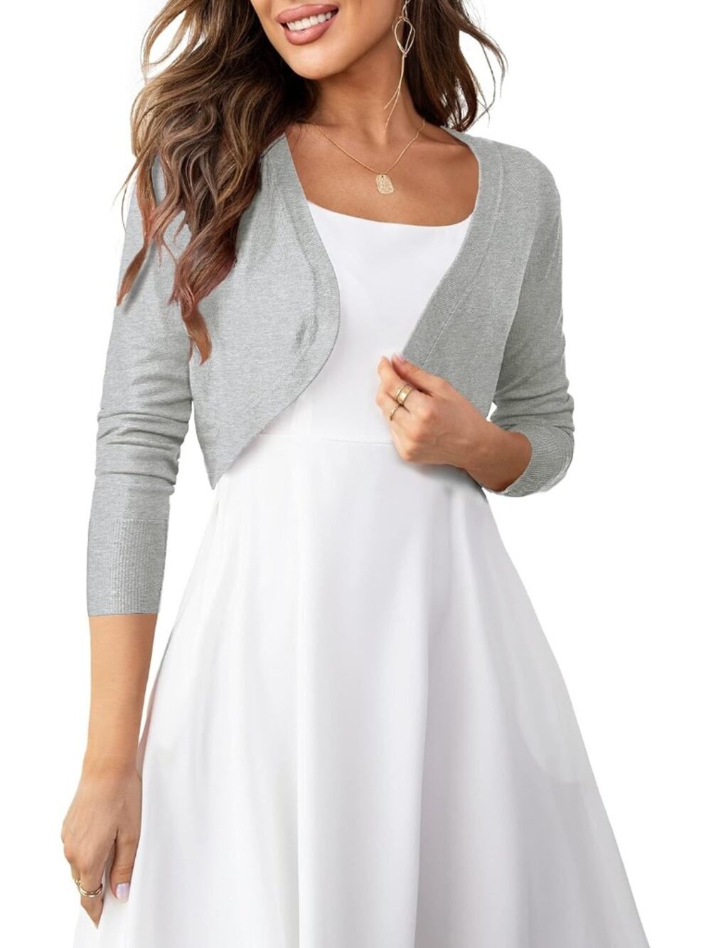 〽️Women's Grey Cropped Cardigan Bolero Shrug Sweater Soft Breathable Knit Sleeve